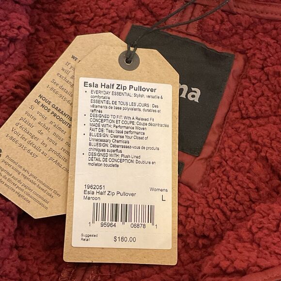 Prana Esla Half Zip Insulated Pullover Maroon Women’s Large NWT $180 - Picture 7 of 9